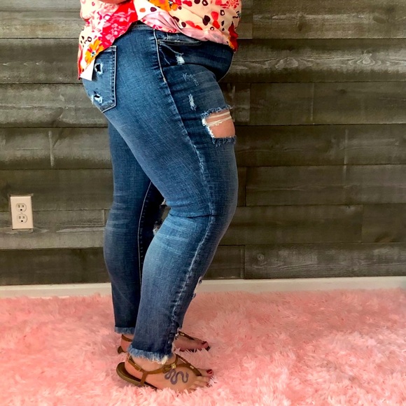 Cello Plus Jeans Mid Rise Distress Crop Skinny - Picture 7 of 14